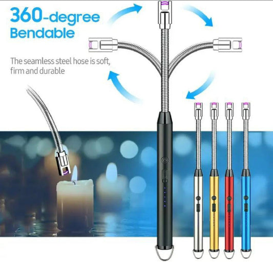 Arc Lighter With Usb Charging | Flameless Windproof | LED Battery Display | Safety Switch | Rotate 360 Degrees ( Random Color )